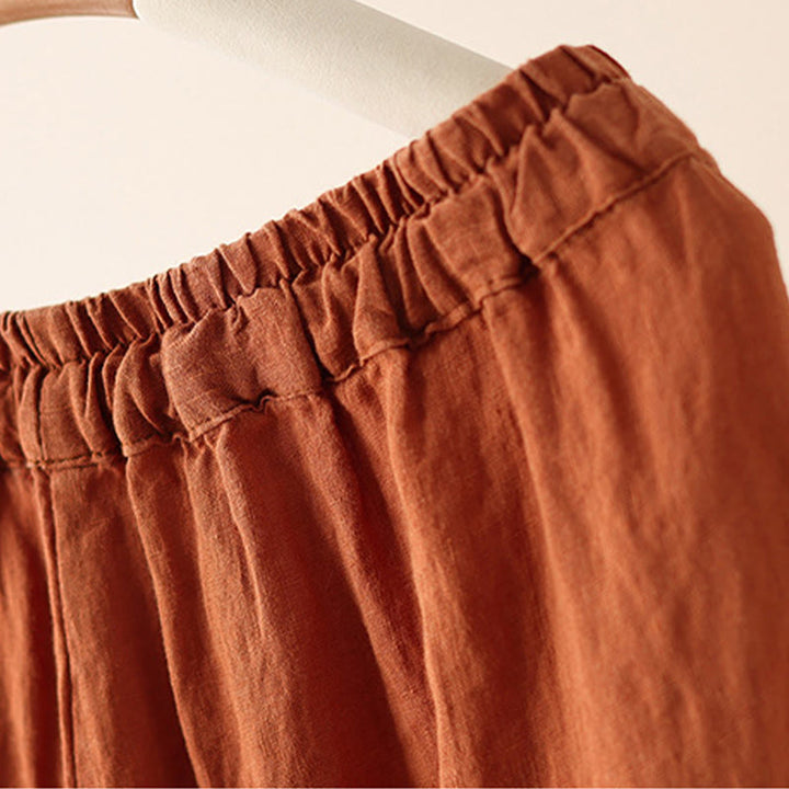 Buddha Stonesカジュアル 無地 シワデザイン ドローストリング 9丈 コットンリネン レディース ワイドレッグパンツ ポケット付き - image 6