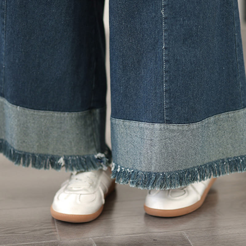 Buddha Stones春のヴィンテージ風ダメージ加工タッセルデザインレディースワイドレッグパンツ（ポケット付き） - image 8