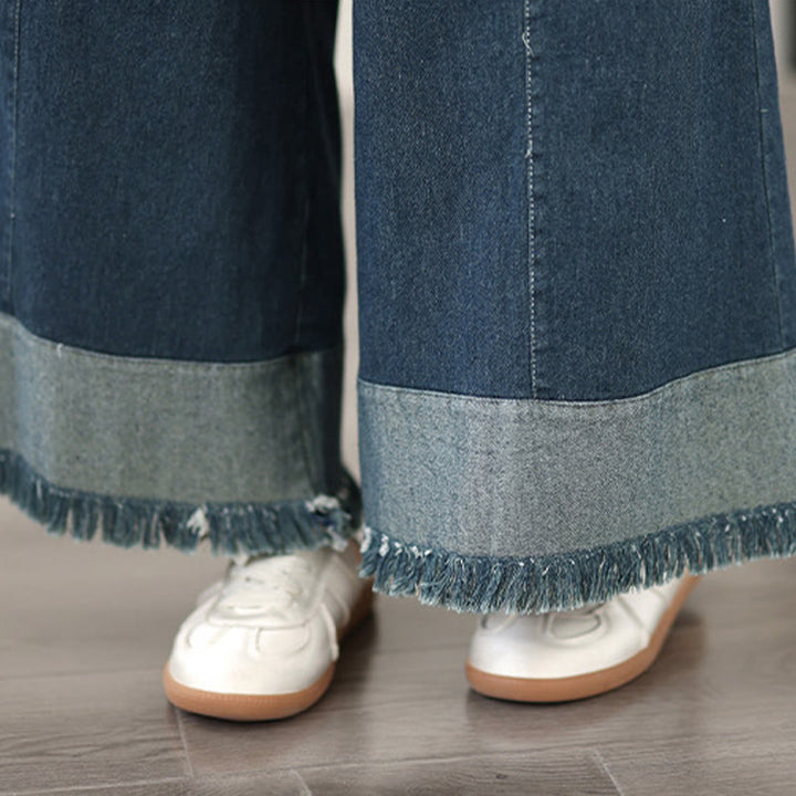 Buddha Stones春のヴィンテージ風ダメージ加工タッセルデザインレディースワイドレッグパンツ（ポケット付き） - image 8