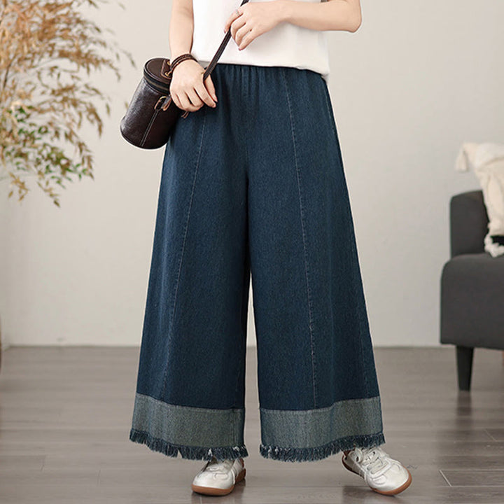 Buddha Stones春のヴィンテージ風ダメージ加工タッセルデザインレディースワイドレッグパンツ（ポケット付き） - image 2