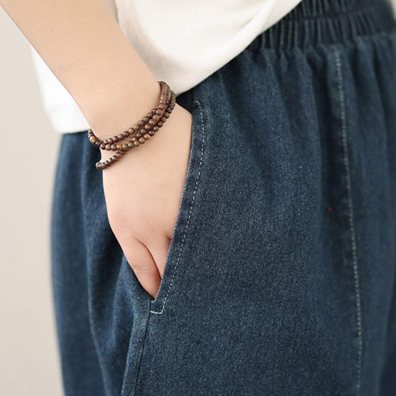 Buddha Stones春のヴィンテージ風ダメージ加工タッセルデザインレディースワイドレッグパンツ（ポケット付き） - image 6