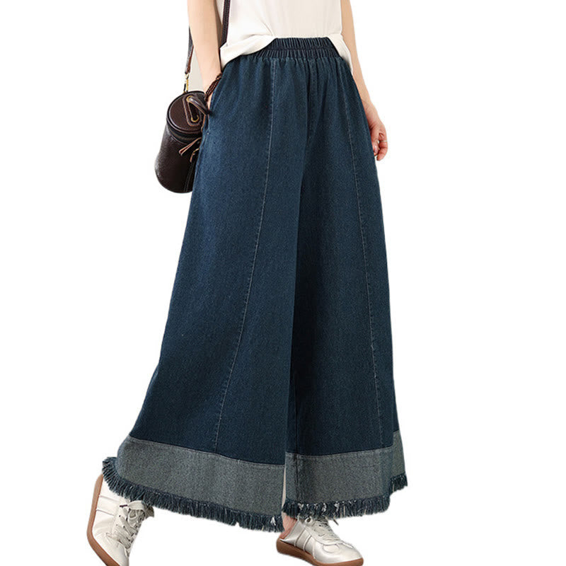 Buddha Stones春のヴィンテージ風ダメージ加工タッセルデザインレディースワイドレッグパンツ（ポケット付き） - image 9