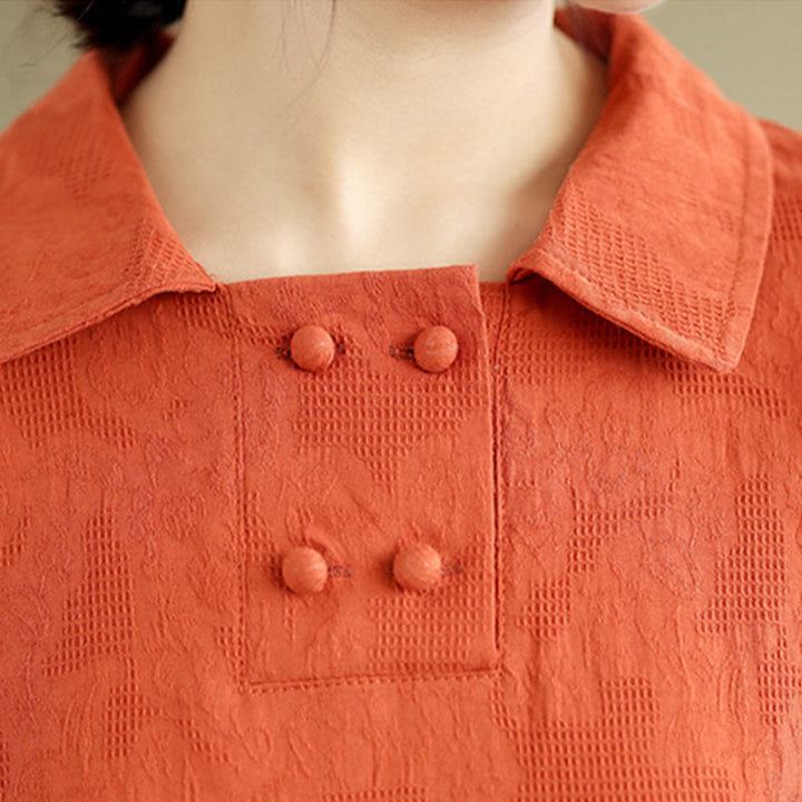 Buddha Stonesプレーンジャカードデザイン 半袖 コットンリネン ミディドレス ポケット付き - image 6