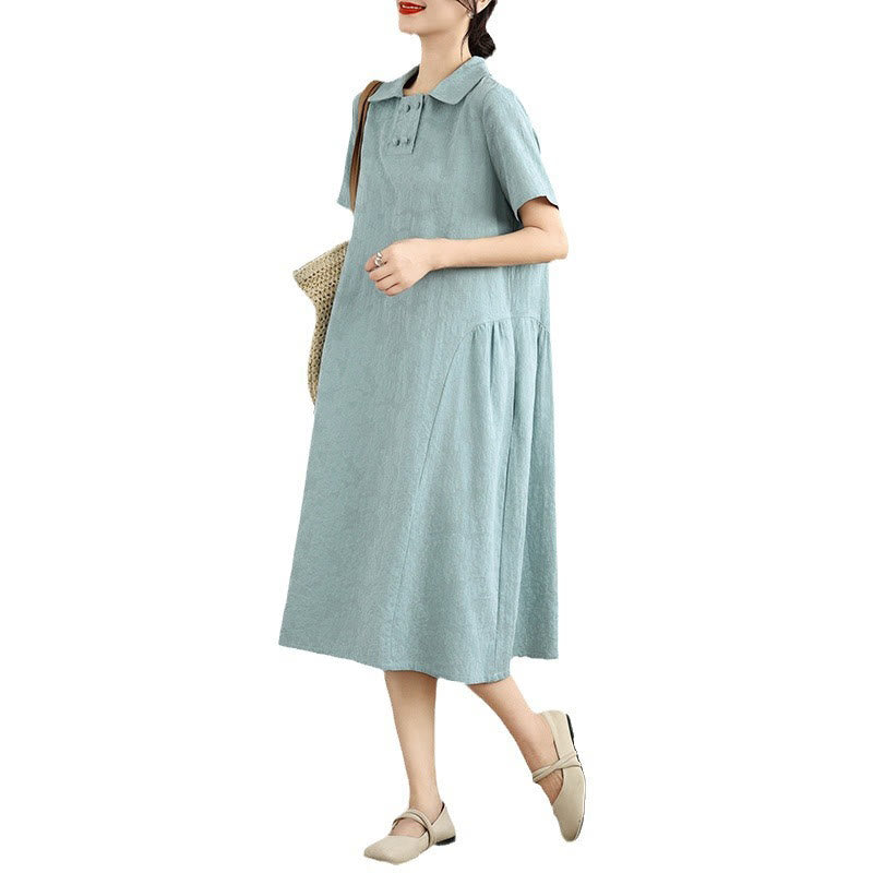 Buddha Stonesプレーンジャカードデザイン 半袖 コットンリネン ミディドレス ポケット付き - image 21