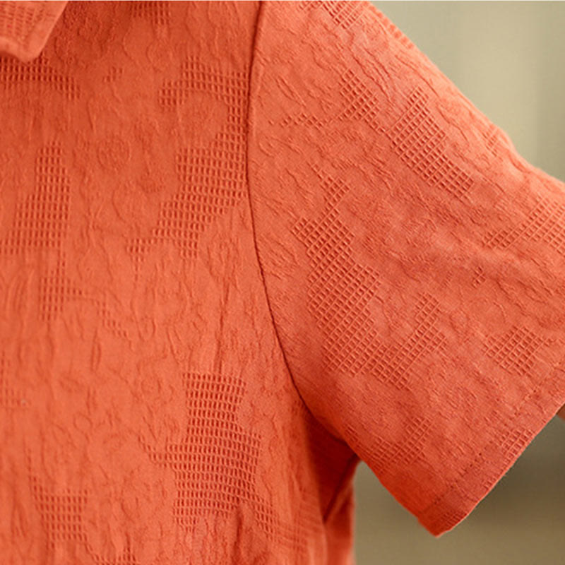 Buddha Stonesプレーンジャカードデザイン 半袖 コットンリネン ミディドレス ポケット付き - image 7