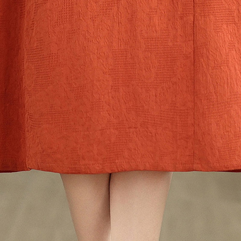 Buddha Stonesプレーンジャカードデザイン 半袖 コットンリネン ミディドレス ポケット付き - image 8