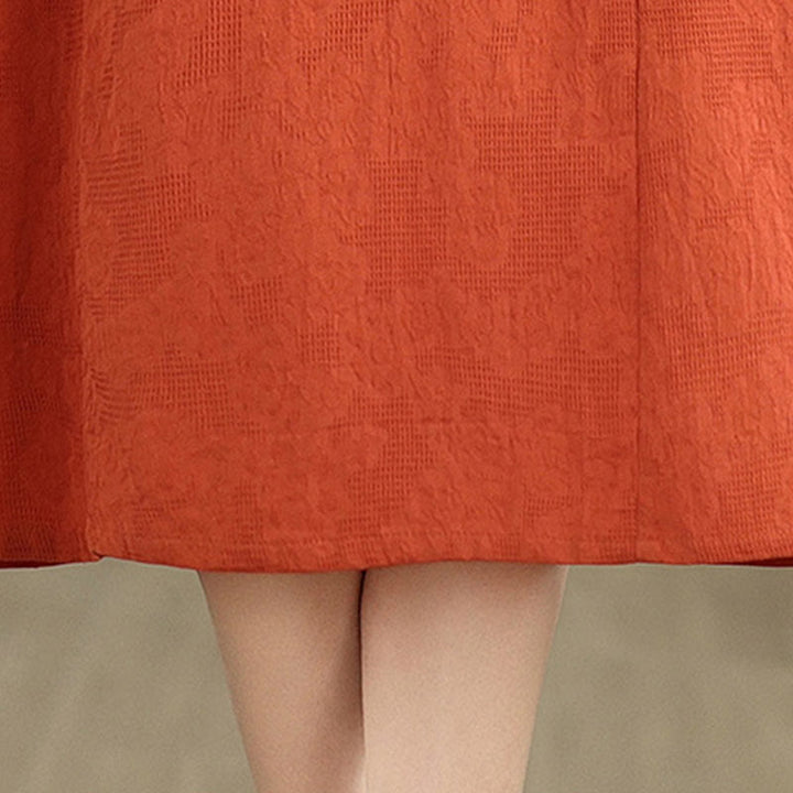 Buddha Stonesプレーンジャカードデザイン 半袖 コットンリネン ミディドレス ポケット付き - image 8