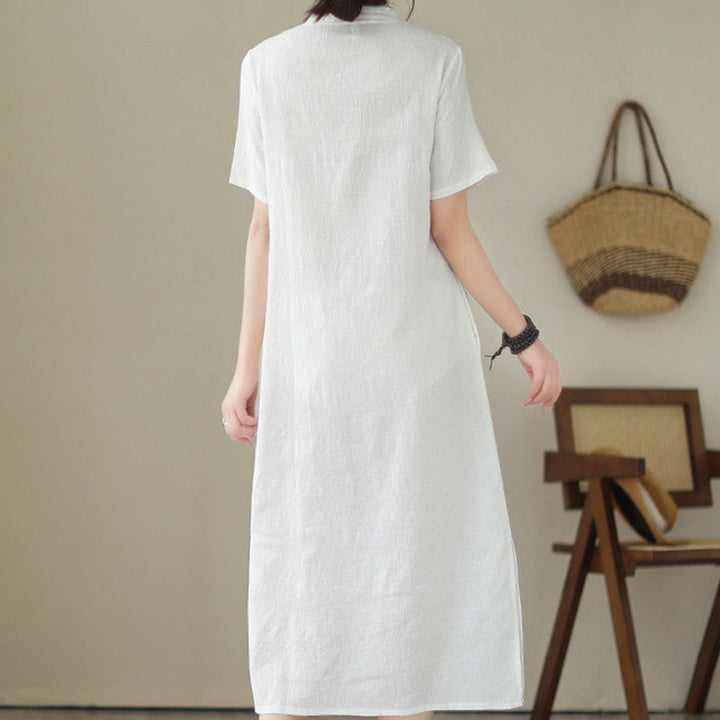 Buddha Stonesの純色半袖ジャカード中国チャイナドレス、ポケット付き - image 1