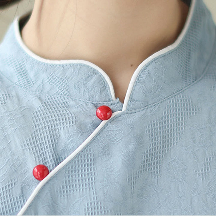 Buddha Stonesの純色半袖ジャカード中国チャイナドレス、ポケット付き - image 12