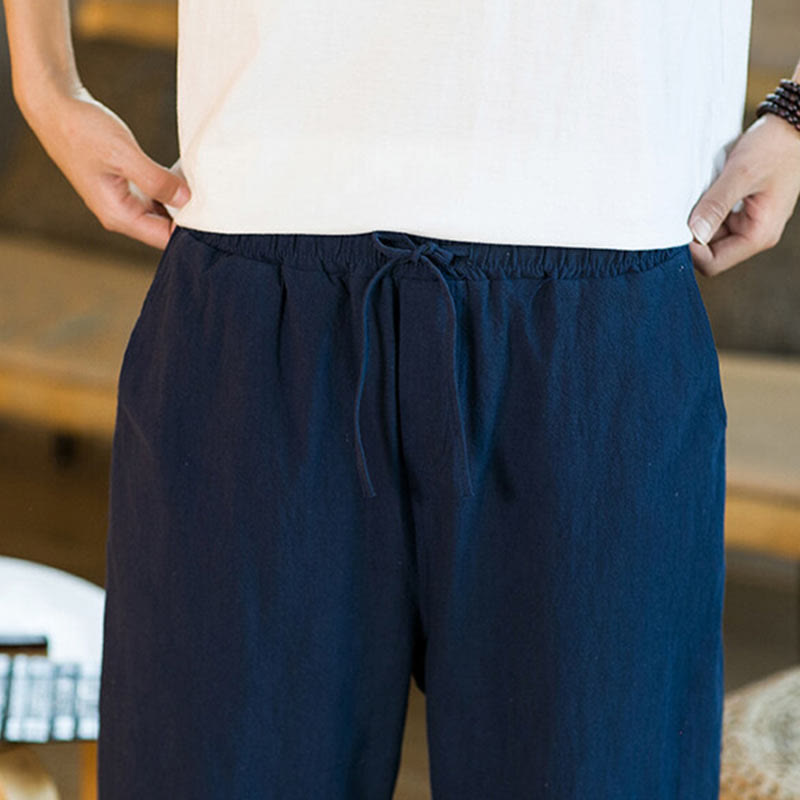 Buddha Stonesシンプルデザイン ドローストリング コットンリネン メンズ 無地 ハーレムパンツ ポケット付き - image 37