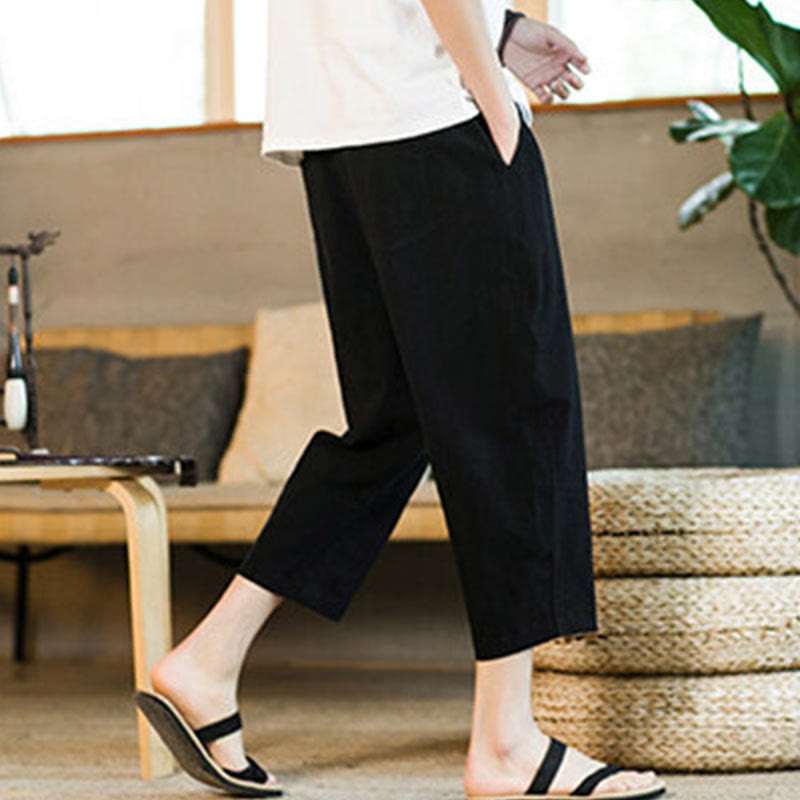 Buddha Stonesシンプルデザイン ドローストリング コットンリネン メンズ 無地 ハーレムパンツ ポケット付き - image 14