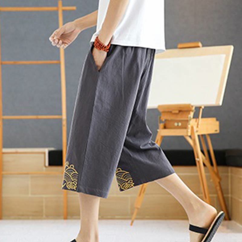Buddha Stones春 カジュアル 刺繍 ドローストリング メンズ 7-8丈 コットンリネン ハーレムパンツ ポケット付き - image 21