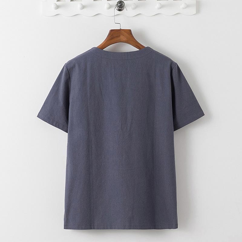 Buddha Stones夏 2点セット 無地 半袖 Tシャツ 7-8丈パンツ コットンリネン タンスーツ メンズ 瞑想用 布セット ポケット付き - image 2