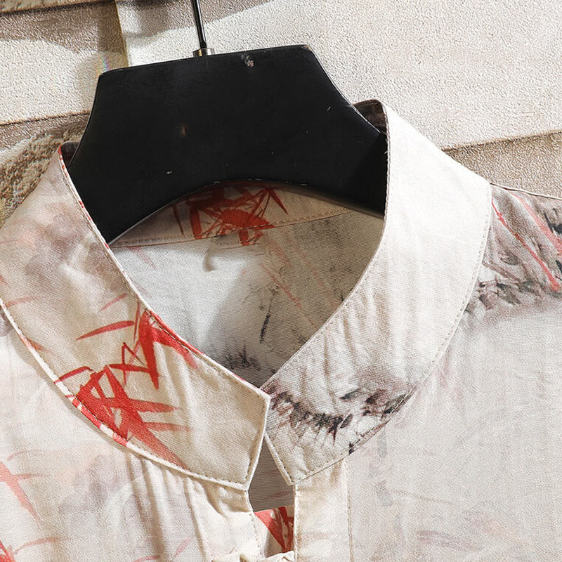 Buddha Stones夏 竹 蝶柄 半袖 カエルボタンデザイン メンズ シャツ ジャケット - image 3