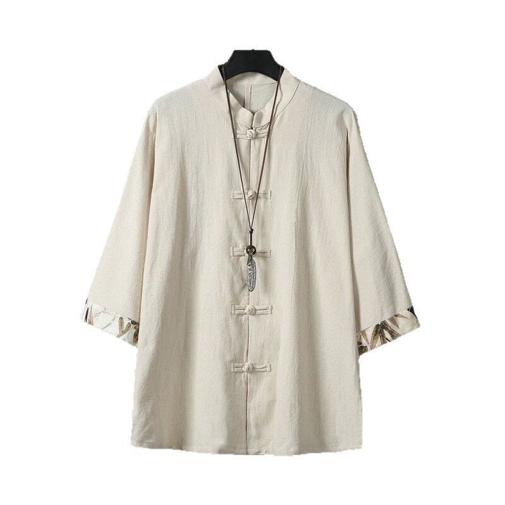 Buddha Stones夏用 カエルボタン パッチワーク 半袖デザイン コットンリネン メンズ シャツジャケット - image 13