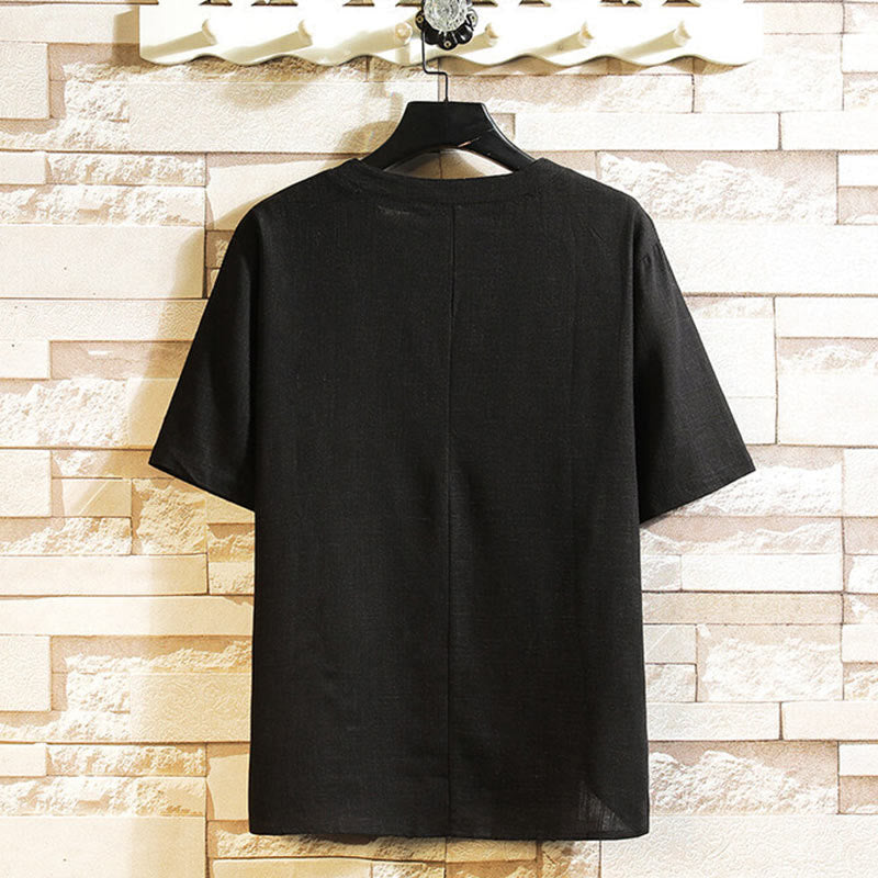 Buddha Stones夏 中国風 カエルボタン メンズ 無地 ボタン 半袖 コットン リネン シャツ - image 2