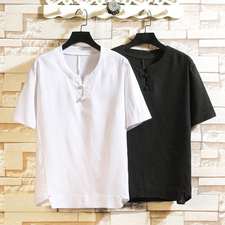 Buddha Stones夏 中国風 カエルボタン メンズ 無地 ボタン 半袖 コットン リネン シャツ - image 12