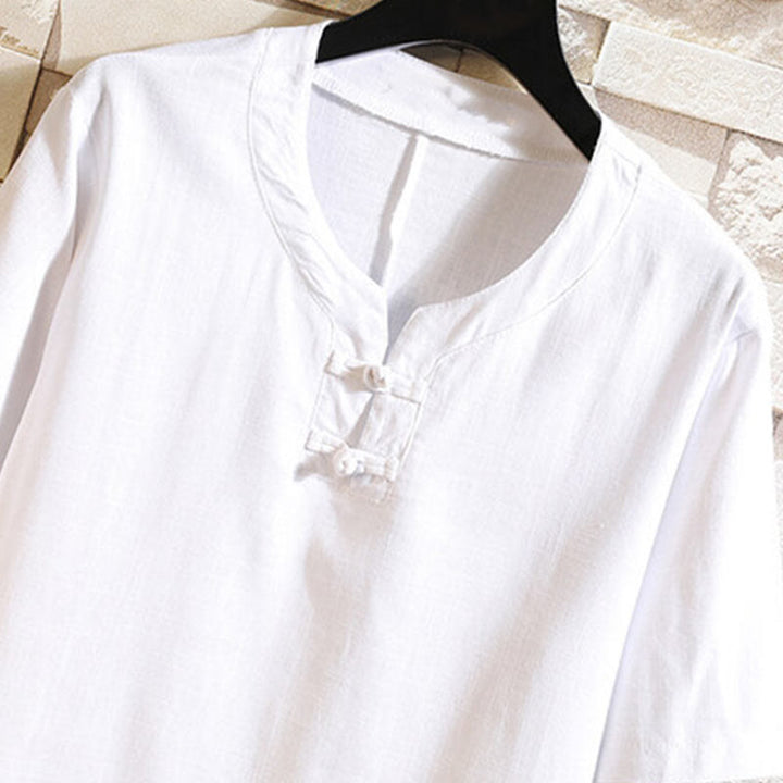 Buddha Stones夏 中国風 カエルボタン メンズ 無地 ボタン 半袖 コットン リネン シャツ - image 9