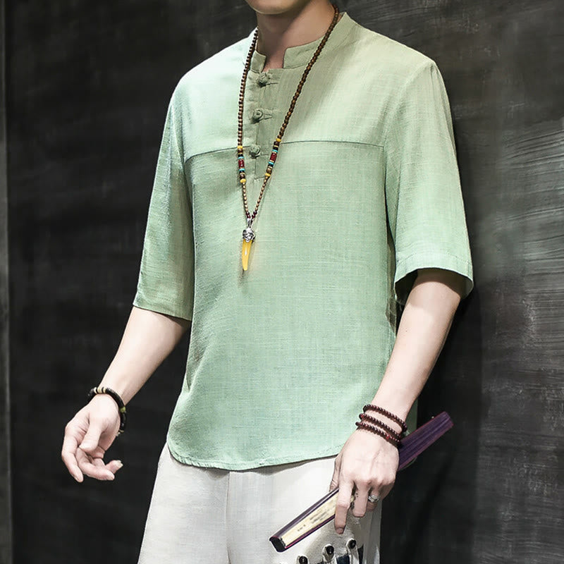 Buddha Stonesカジュアル ヴィンテージ 中国風 カエルボタン メンズ 半袖 コットン リネン Tシャツ - image 16