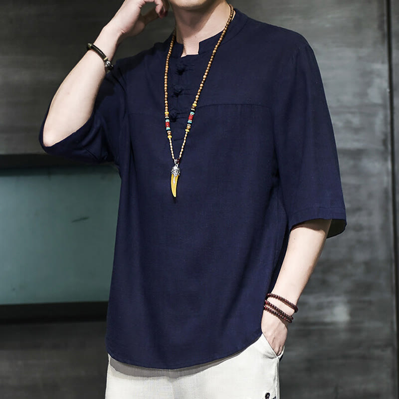 Buddha Stonesカジュアル ヴィンテージ 中国風 カエルボタン メンズ 半袖 コットン リネン Tシャツ - image 20