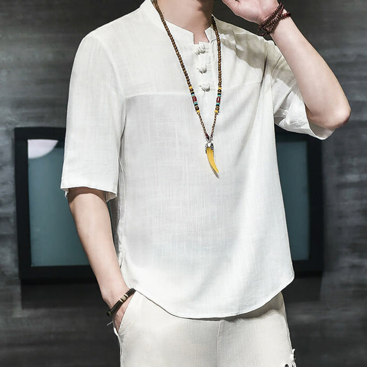 Buddha Stonesカジュアル ヴィンテージ 中国風 カエルボタン メンズ 半袖 コットン リネン Tシャツ - image 10