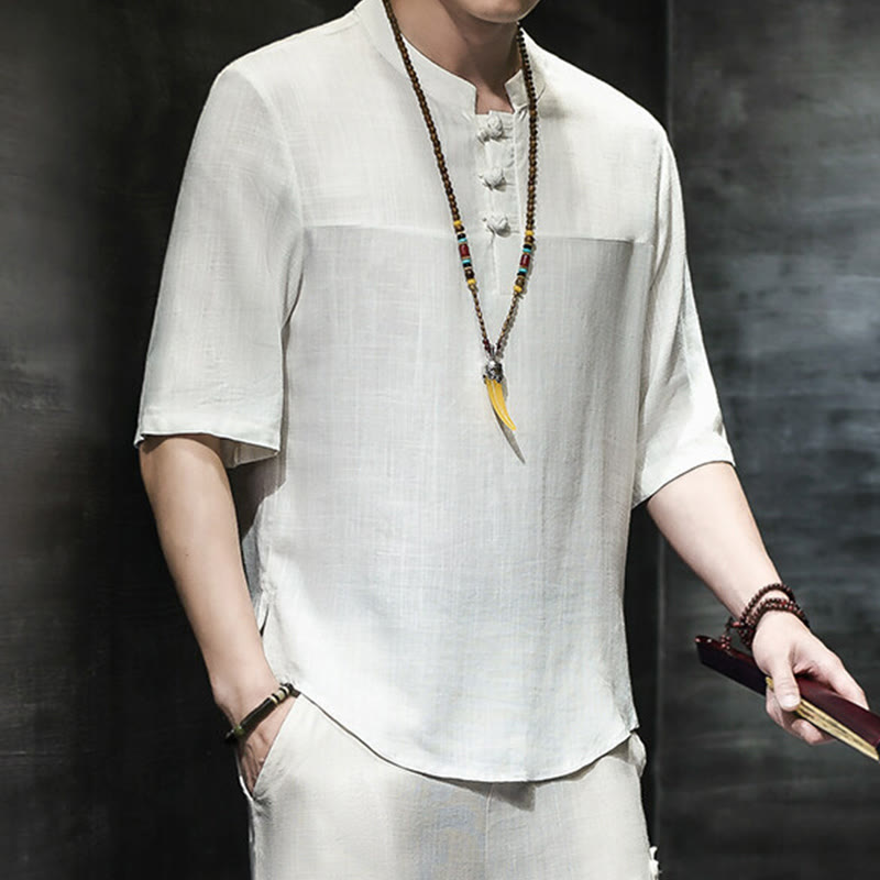 Buddha Stonesカジュアル ヴィンテージ 中国風 カエルボタン メンズ 半袖 コットン リネン Tシャツ - image 12