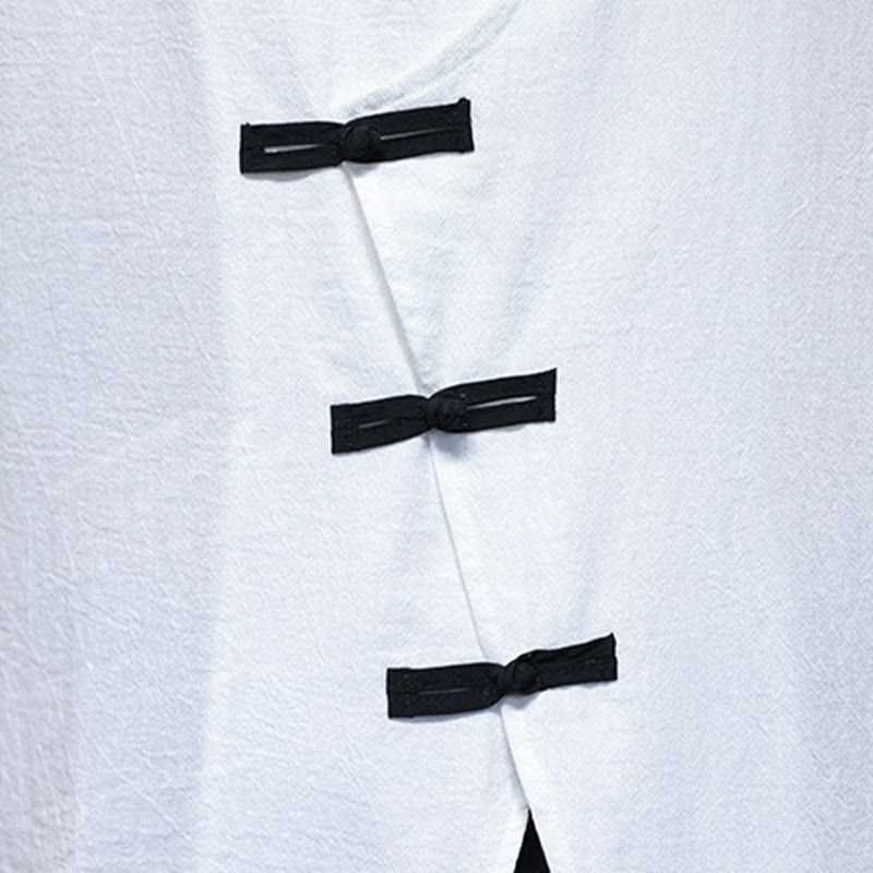 Buddha Stonesプレーンチャイニーズフロッグボタンスタンドカラーコットンリネンメンズハーフスリーブシャツ - image 12