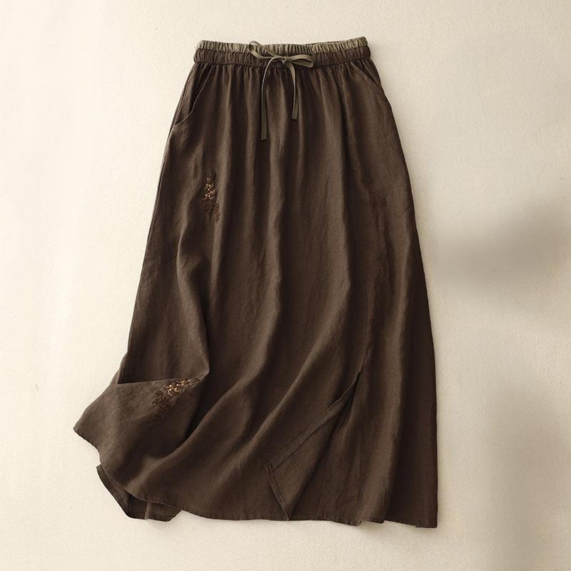 Buddha Stonesヴィンテージ 無地 刺繍 ドローストリング レディース スカート ポケット付き - サドルブラウン - US8-10，UK/AU12-14，EU40-42 (2XL) - image 14