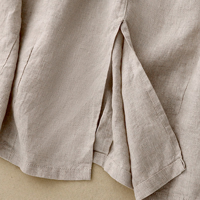 Buddha Stonesヴィンテージ カジュアル 無地 サイドスリット 伸縮性ウエスト コットンリネン レディース スカート ポケット付き - image 6