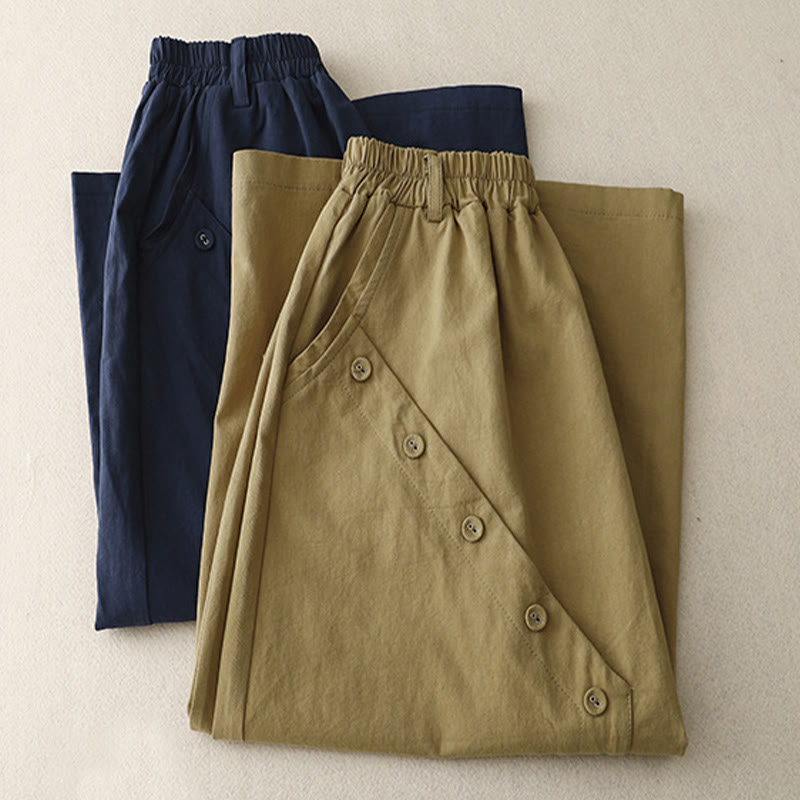 Buddha Stonesカジュアル 無地 アシンメトリー ボタンデザイン コットン レディース スカート ポケット付き - image 8