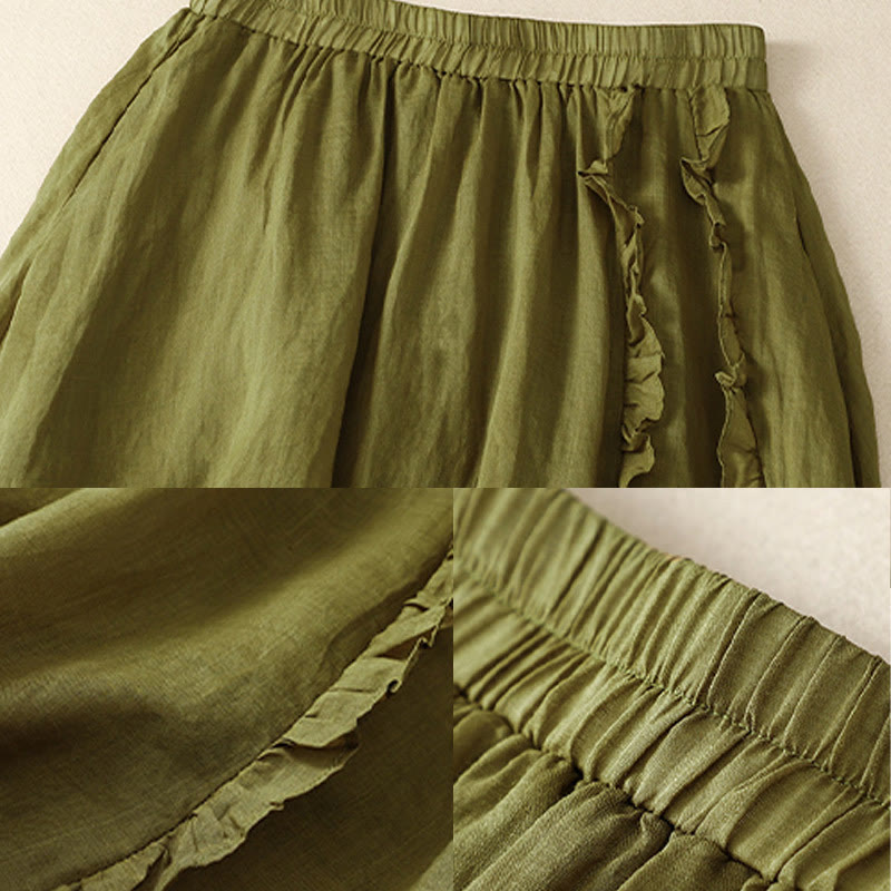 Buddha Stonesサマー 無地 フリルデザイン レディース コットンスカート - image 3