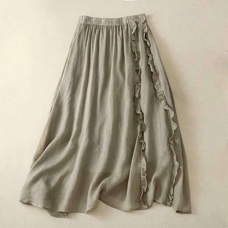 Buddha Stonesサマー 無地 フリルデザイン レディース コットンスカート - ダークシーグリーン - US8-10，UK/AU12-14，EU40-42 (2XL) - image 4