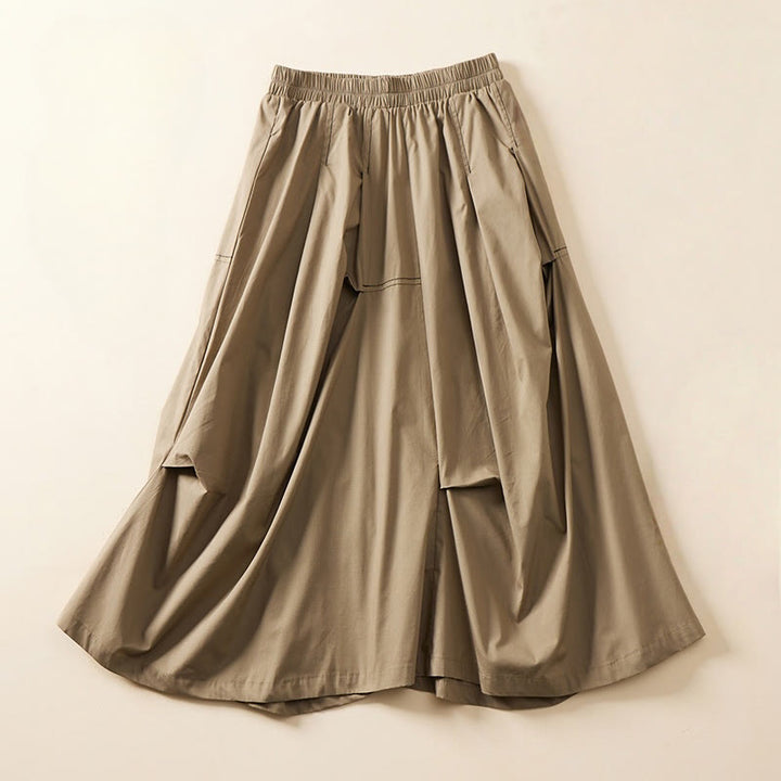 Buddha Stones夏 カジュアル 不規則デザイン レディース コットンスカート ポケット付き - ダークカーキ - US8-10，UK/AU12-14，EU40-42 (2XL) - image 9