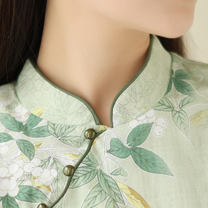 Buddha Stonesの花柄ジャカードコットンリネンチャイナドレス（半袖）ポケット付き - image 6