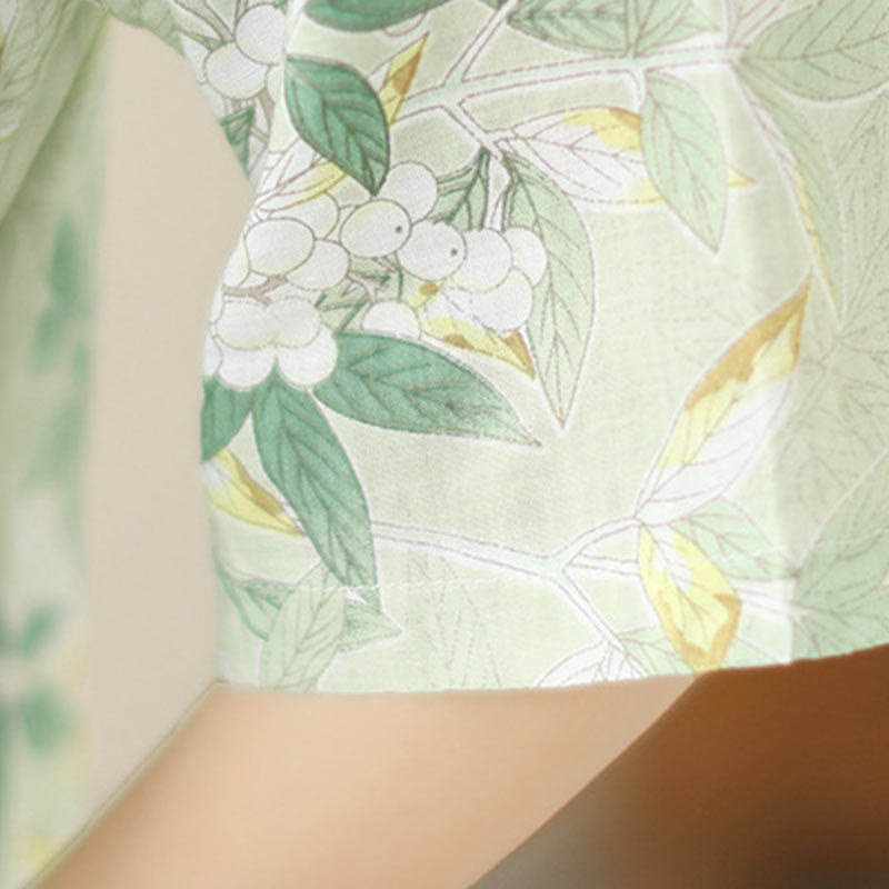 Buddha Stonesの花柄ジャカードコットンリネンチャイナドレス（半袖）ポケット付き - image 9