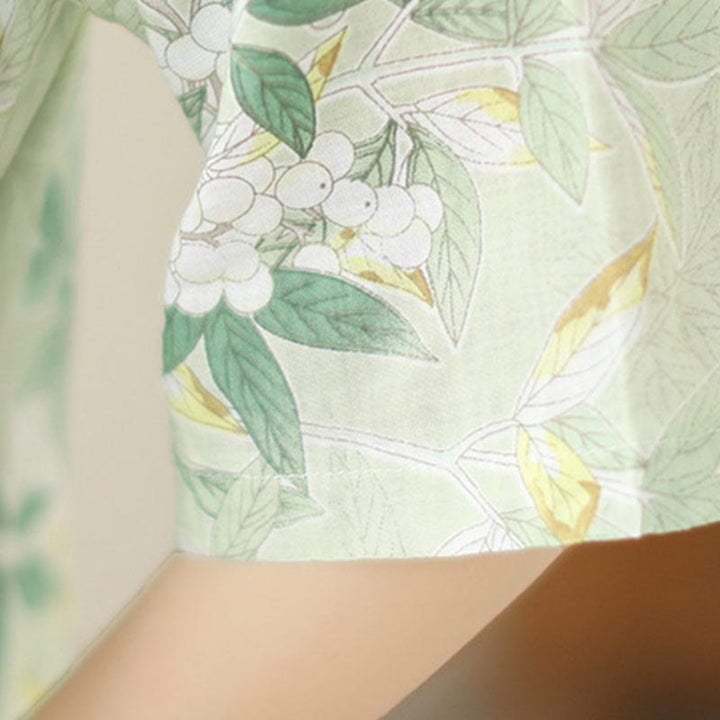 Buddha Stonesの花柄ジャカードコットンリネンチャイナドレス（半袖）ポケット付き - image 9