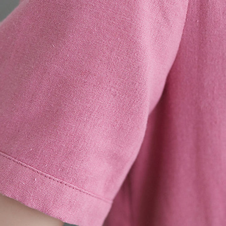 Buddha Stonesカジュアルデイリー ピュアカラー ボタンデザイン 半袖 コットンリネン ミディドレス ポケット付き - image 8