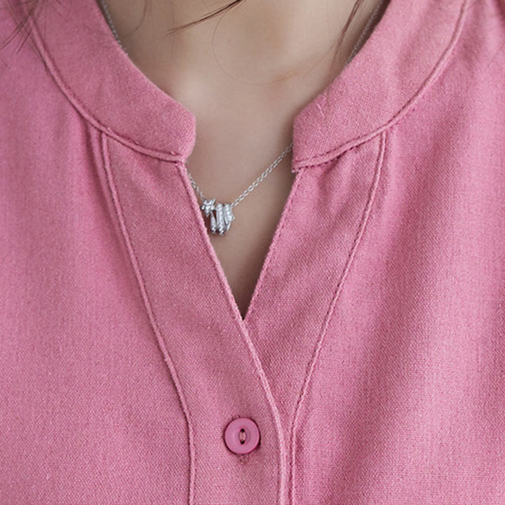 Buddha Stonesカジュアルデイリー ピュアカラー ボタンデザイン 半袖 コットンリネン ミディドレス ポケット付き - image 5