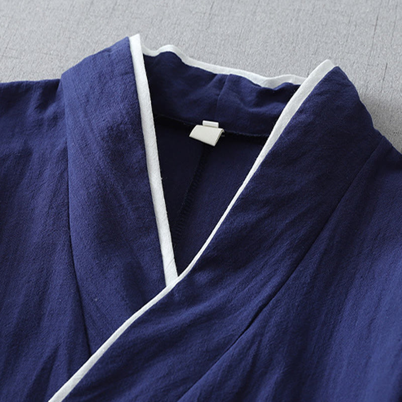 Buddha Stonesカジュアルカラーステッチ Vネック 七分袖 禅コットンリネン レディースシャツ - image 1