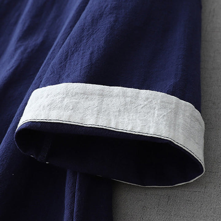 Buddha Stonesカジュアルカラーステッチ Vネック 七分袖 禅コットンリネン レディースシャツ - image 4