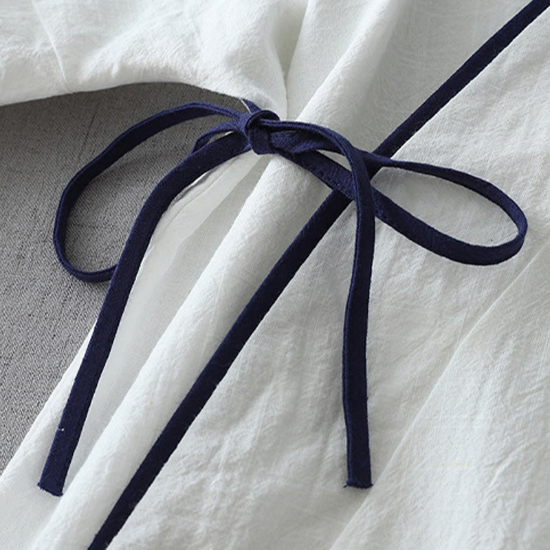 Buddha Stonesカジュアルカラーステッチ Vネック 七分袖 禅コットンリネン レディースシャツ - image 10