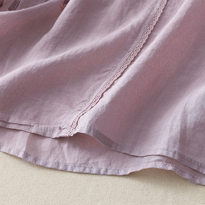 Buddha Stonesカジュアル シューティングスター 刺繍 Vネック 半袖 コットンリネン レディース シャツ - image 7