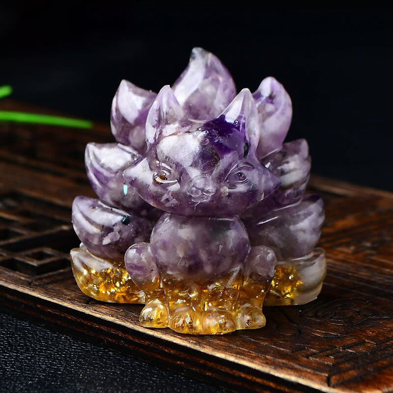 Buddha Stones天然石各種 クリスタル ストロベリークォーツ アメジスト 九尾の狐 守護 家の装飾 - アメジスト 5.5×4.5×5.5cm - image 7