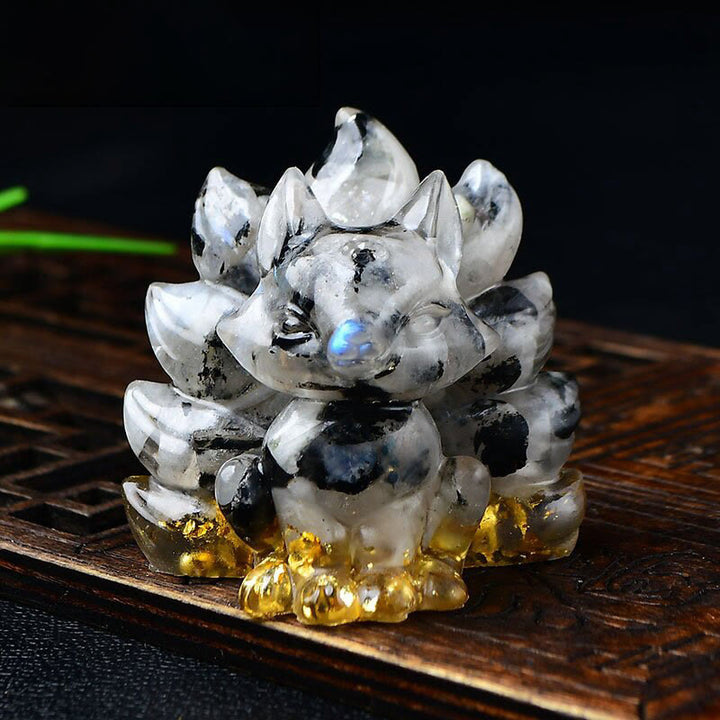 Buddha Stones天然石各種 クリスタル ストロベリークォーツ アメジスト 九尾の狐 守護 家の装飾 - ホワイトムーンストーン 5.5×4.5×5.5cm - image 13