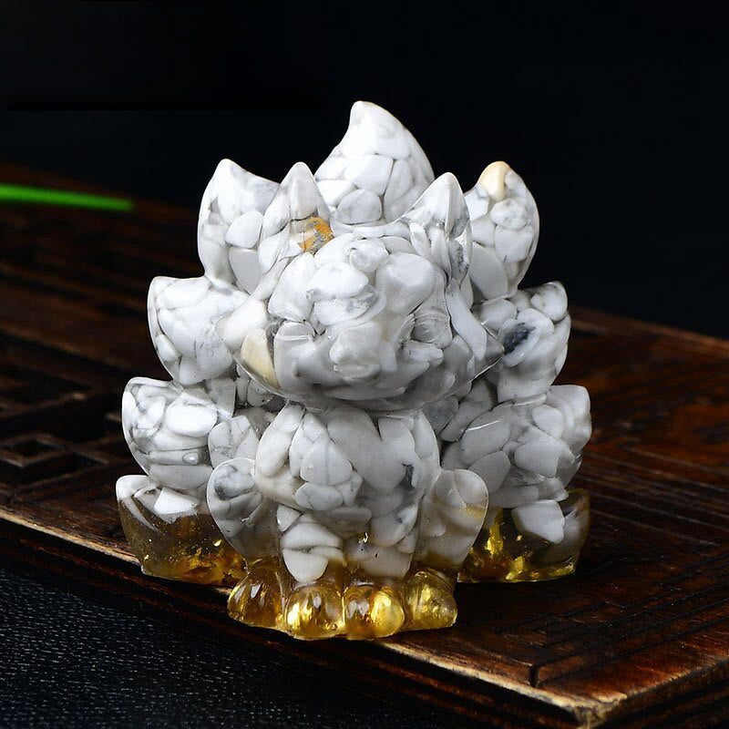 Buddha Stones天然石各種 クリスタル ストロベリークォーツ アメジスト 九尾の狐 守護 家の装飾 - ホワイトターコイズ 5.5×4.5×5.5cm - image 15