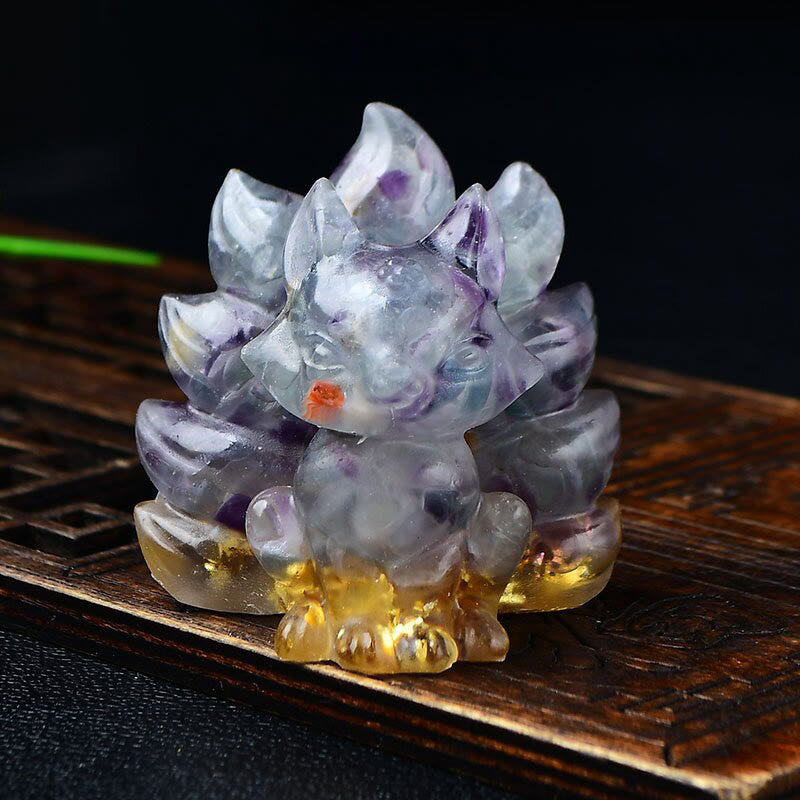 Buddha Stones天然石各種 クリスタル ストロベリークォーツ アメジスト 九尾の狐 守護 家の装飾