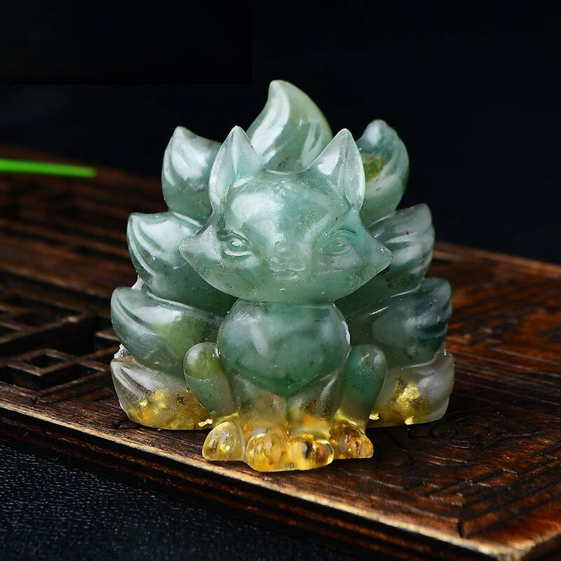 Buddha Stones天然石各種 クリスタル ストロベリークォーツ アメジスト 九尾の狐 守護 家の装飾 - グリーンアベンチュリン 5.5×4.5×5.5cm - image 23