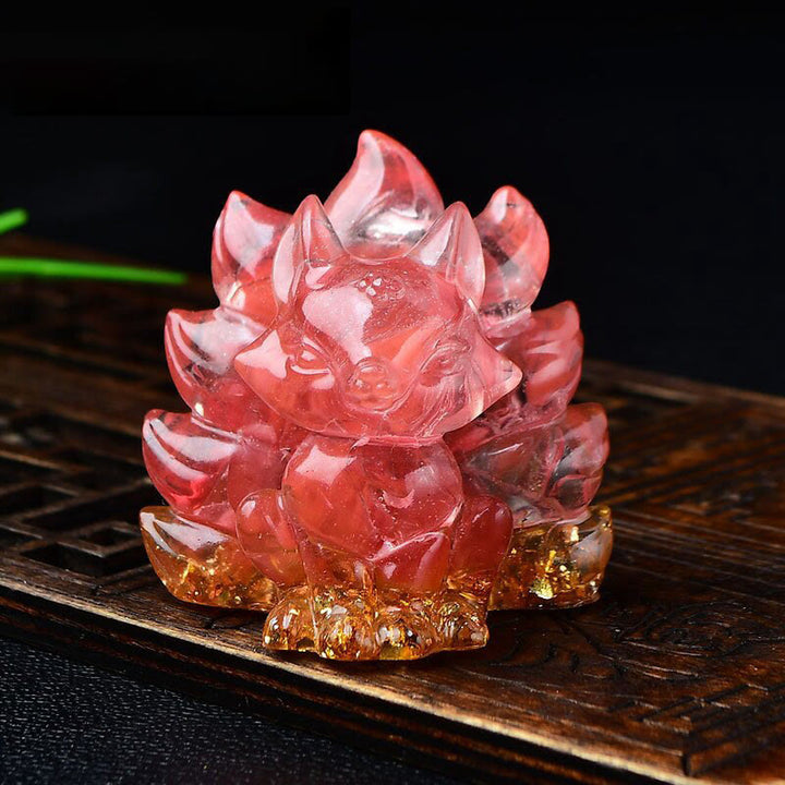 Buddha Stones天然石各種 クリスタル ストロベリークォーツ アメジスト 九尾の狐 守護 家の装飾 - 赤い石 5.5×4.5×5.5cm - image 27