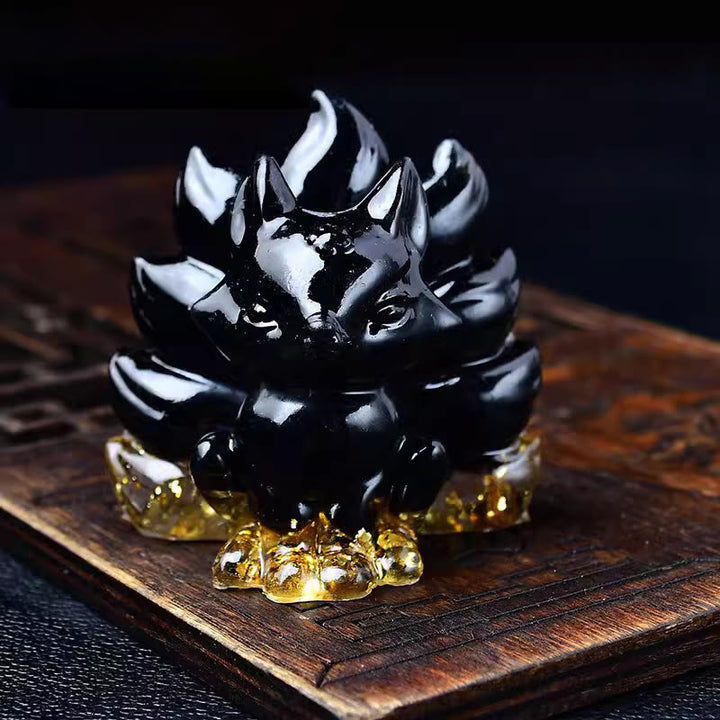Buddha Stones天然石各種 クリスタル ストロベリークォーツ アメジスト 九尾の狐 守護 家の装飾 - 黒曜石 5.5×4.5×5.5cm - image 28