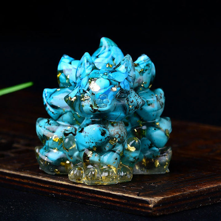 Buddha Stones天然石各種 クリスタル ストロベリークォーツ アメジスト 九尾の狐 守護 家の装飾 - ターコイズ 5.5×4.5×5.5cm - image 32